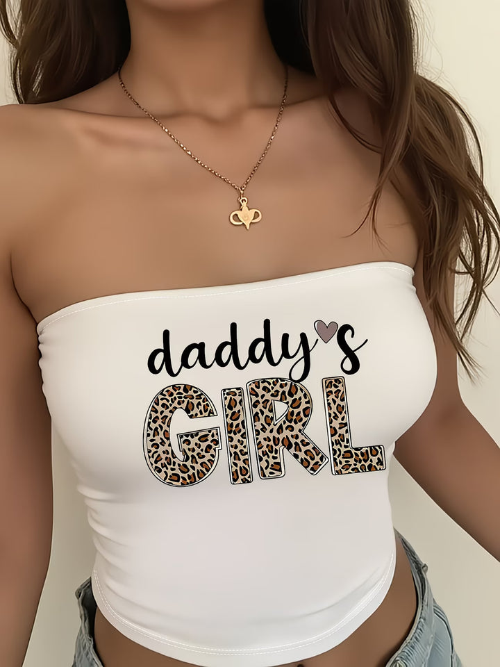 Dame Bandeau topp med leopardmotiv og kreativ tekst Skjora