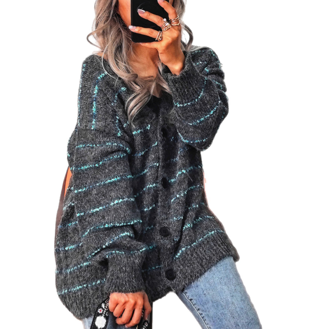 Kvinne cozy cardigan med kontrasterende striper Skjora