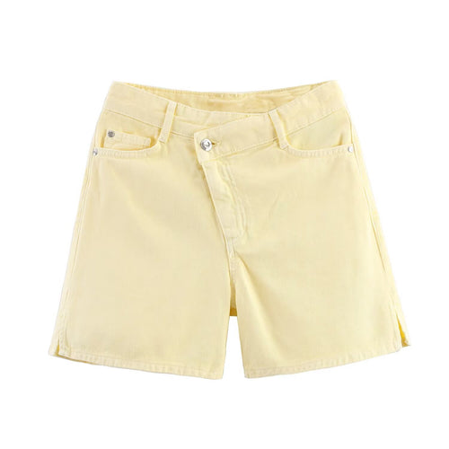 Dame jeansshorts i avslappet vintage-stil med høy midje og sidelommer Skjora