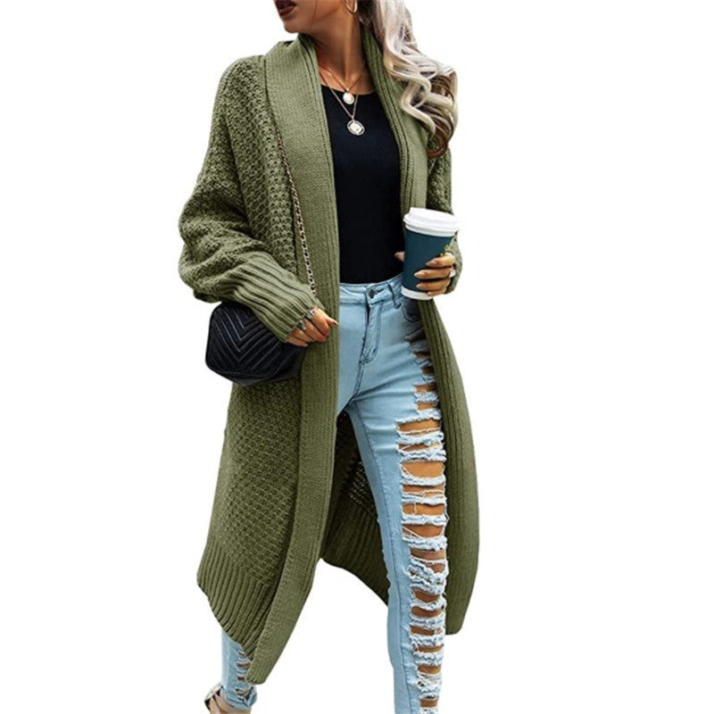 Dame Chunky Strikket Cardigan med Ledig Passform og Elegant Stikk Struktur Skjora