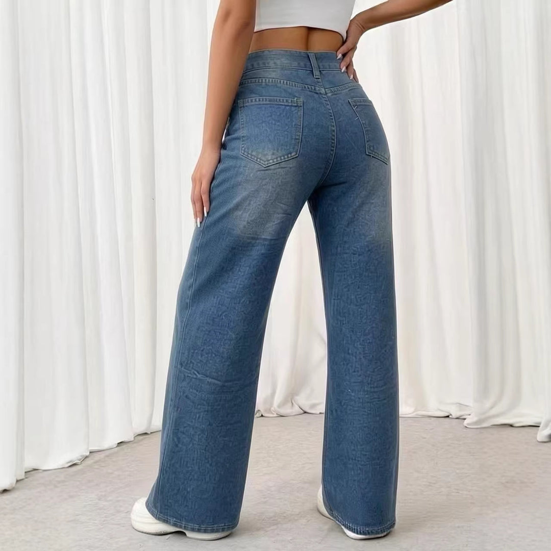 Dame vide jeans med kunstnerisk trykk Skjora
