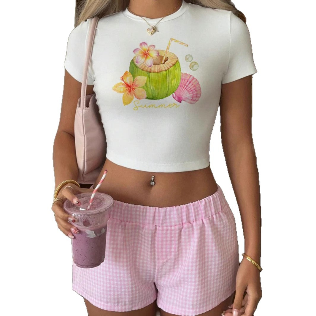 Dame Crop-Top med fruktig sommerdesign og avslappet snitt Skjora
