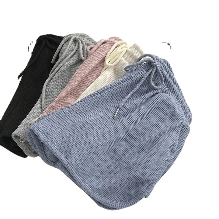 Kvinnelige casual shorts med vaffelstruktur og justerbar snorlås og elastisk midjebånd