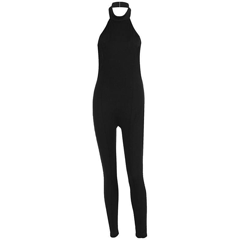 Dame figurtilpasset jumpsuit med høy krage og ribbestruktur Skjora