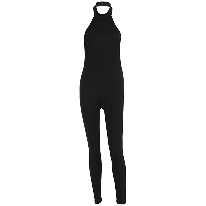 Dame figurtilpasset jumpsuit med høy krage og ribbestruktur Skjora