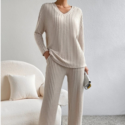 Kvinnenes avslappede loungewear-sett med ribbet tekstur Skjora