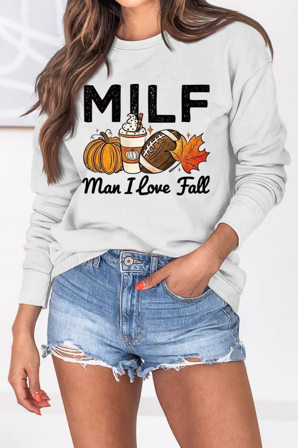 Kvinne sweatshirt med høst essens motiv og inspirerende tekst Skjora