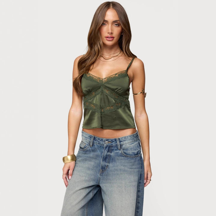 Damer Elegant Satin-Cami-Topp med Spisestykker Skjora