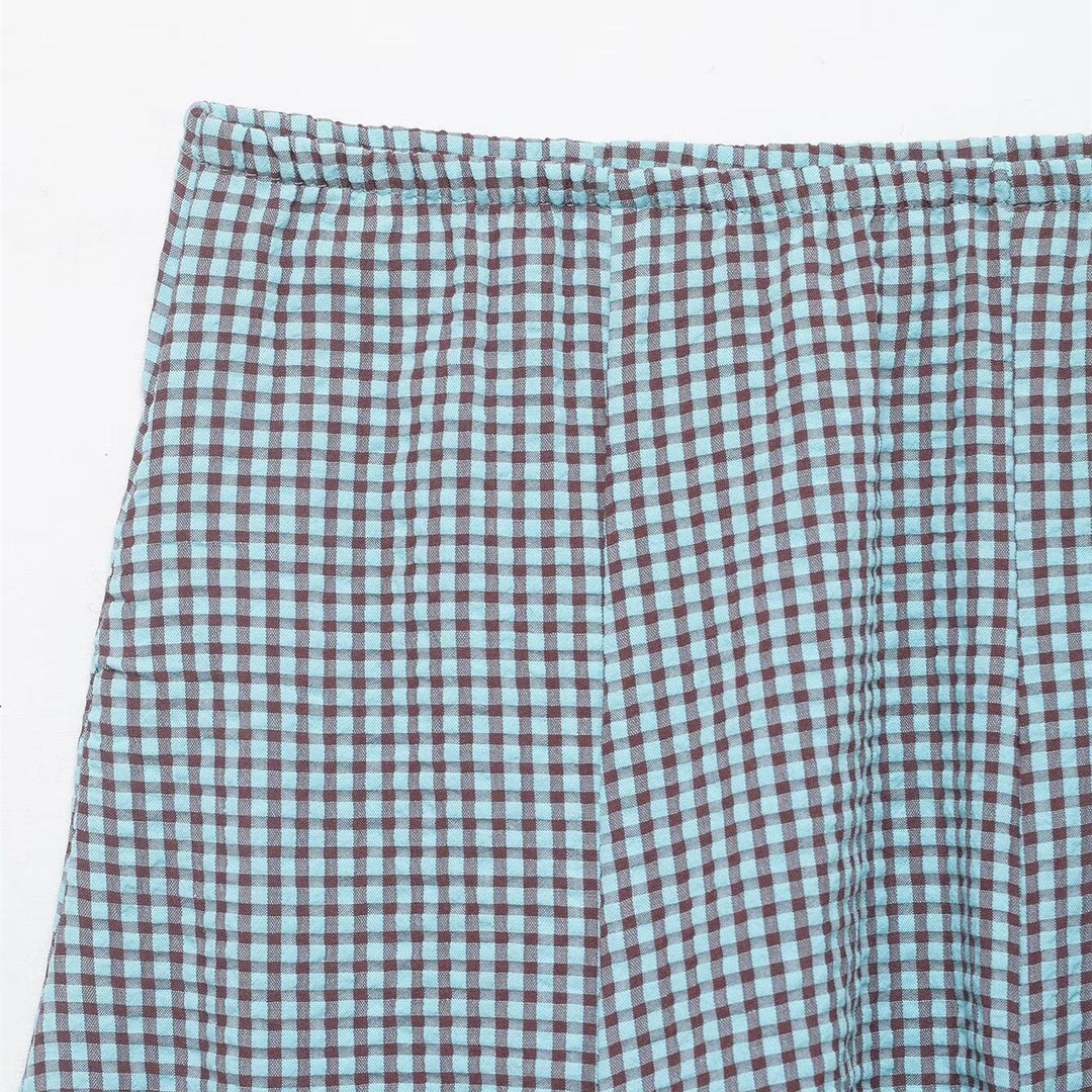 Damer utsvingt Gingham-skjørt med folder Skjora