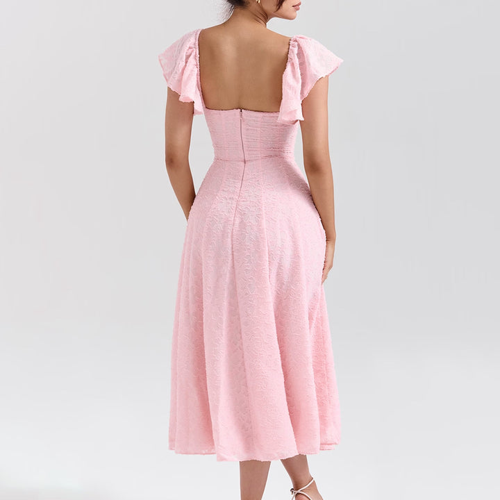 Dame Off-Shoulder Midikjole med volangdetaljer og figurnær passform Skjora