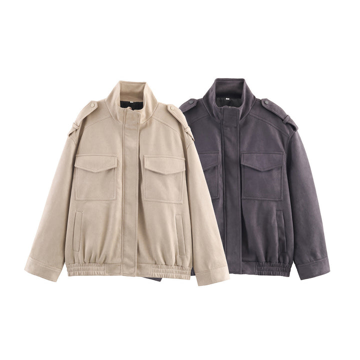 Women's Fashion Practical Jacket with Handy Pockets and High Collar Closure Skjora