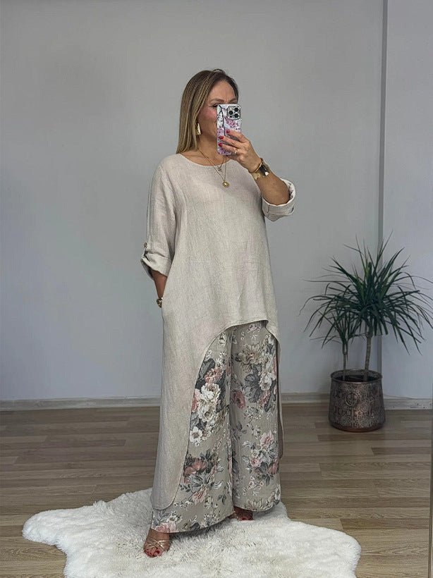 Dame Casual Langermet Skjorte med Asymmetrisk Hem Skjora