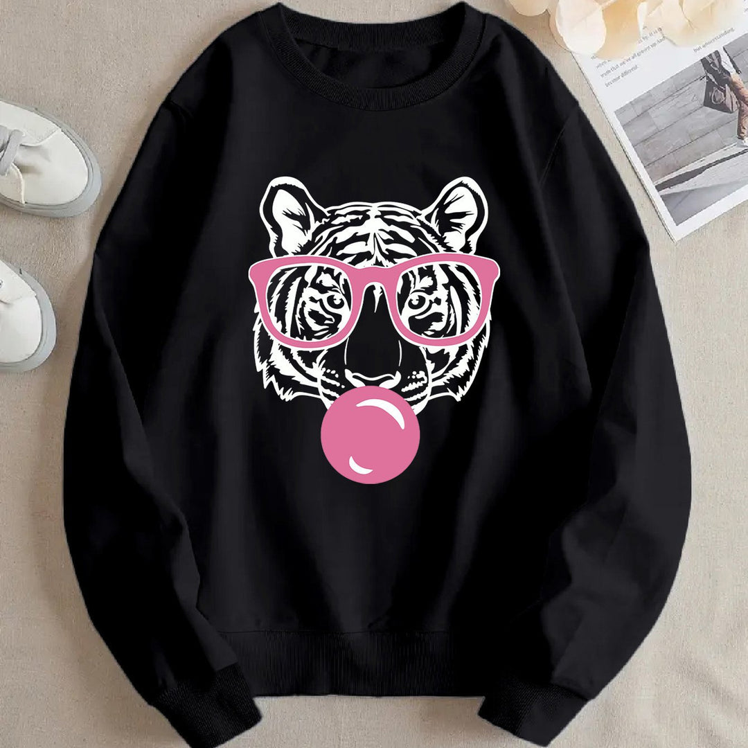 Dame sweatshirt med kreativ tigerdesign og avslappet snitt Skjora