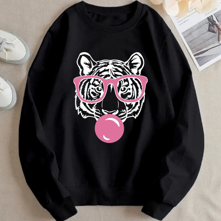 Dame sweatshirt med kreativ tigerdesign og avslappet snitt Skjora