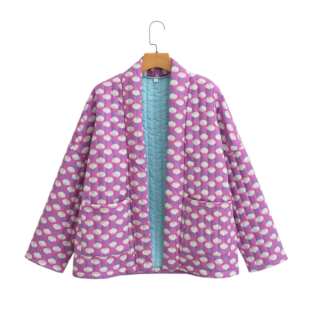 Dames moter quilted jakke med unikt grafisk mønster Skjora
