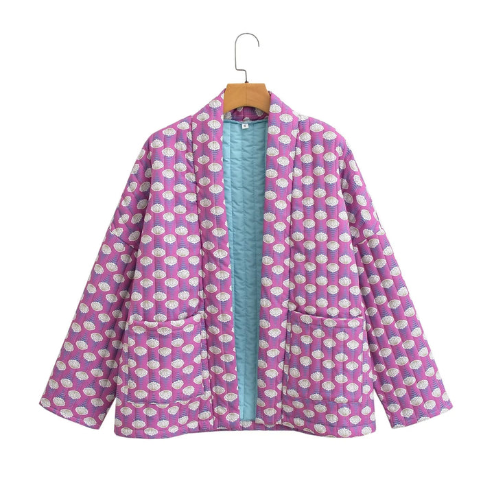 Dames moter quilted jakke med unikt grafisk mønster Skjora