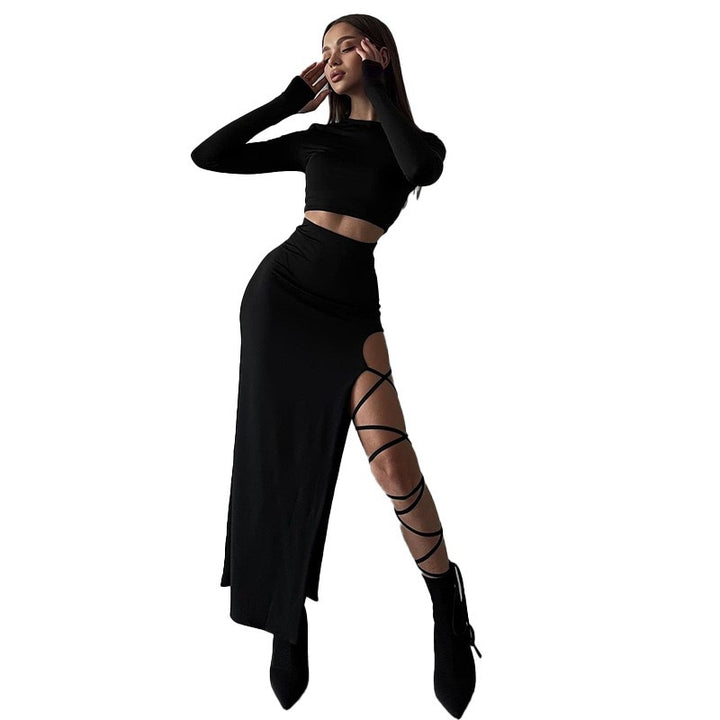 Damer Elegant Crop-Top med asymmetrisk skjørt og raffinert ben-splitt Skjora