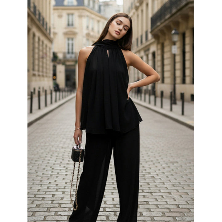 Damer Elegant chiffon topp med dyp vannfallutskjæring og flytende stoff Skjora