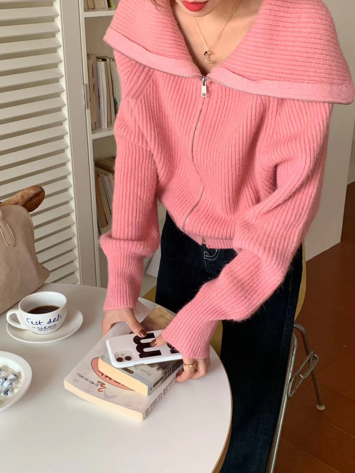 Kvinne cardigan med bred krage og teksturert design Skjora