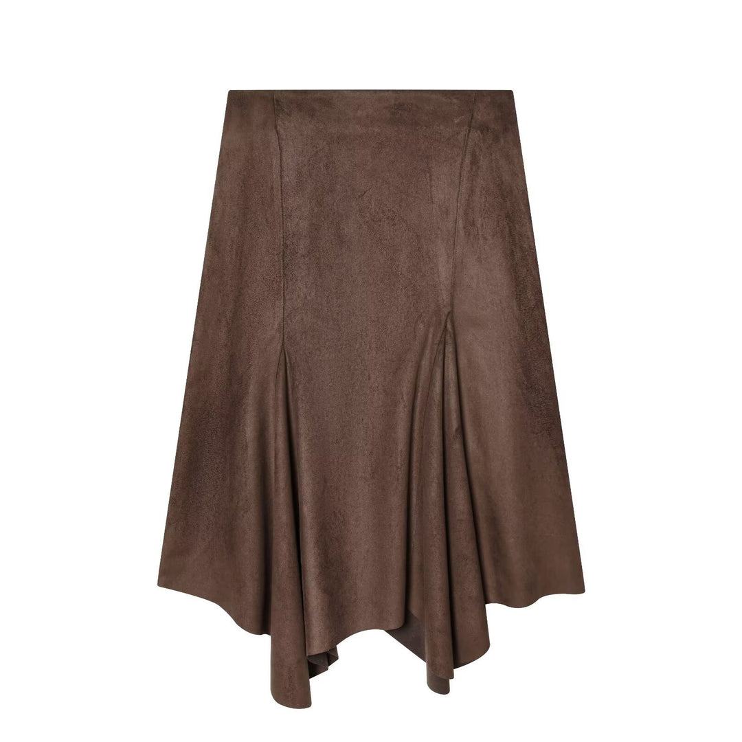 Dame A-linjen skjørt laget av mykt semsket skinnimitat med elegant fall Skjora