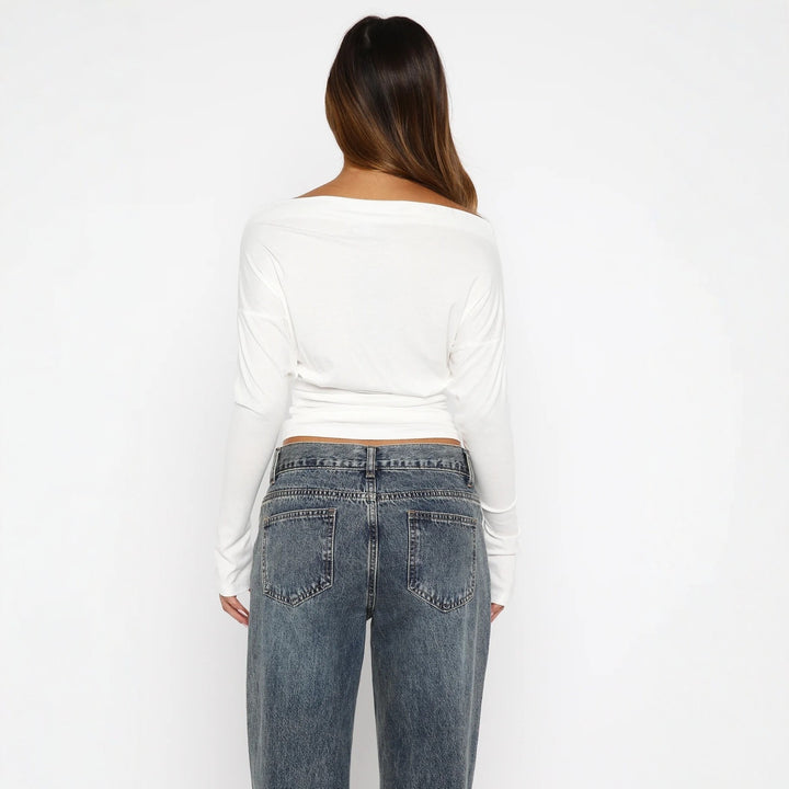 Dame Off-Shoulder Topp med delikat spisskant Skjora