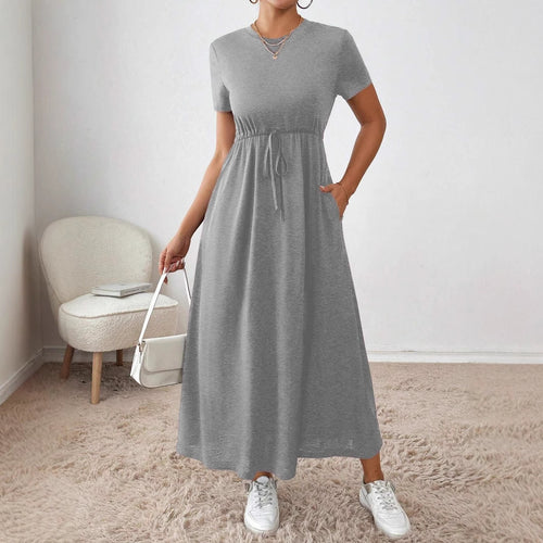 Damer casual maxikjole med elastisk midje og rundhals Skjora