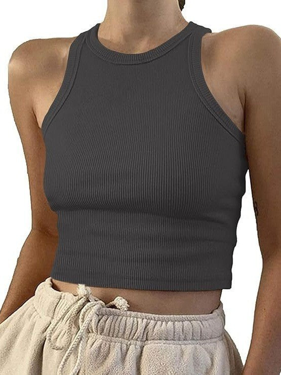 Damer sporty crop-top med elastisk ribbedesign Skjora