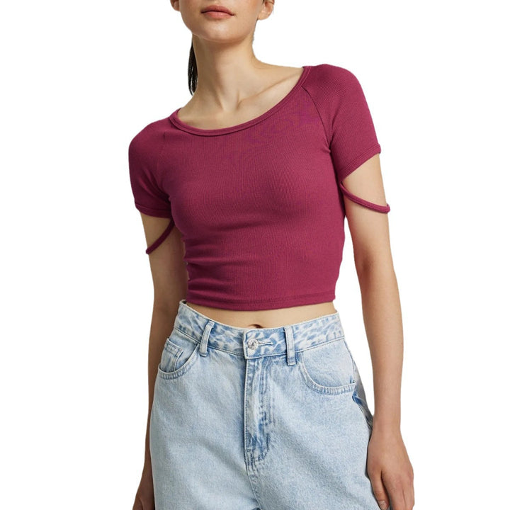 Dame kortermet tettsittende Crop-Top med rund hals Skjora