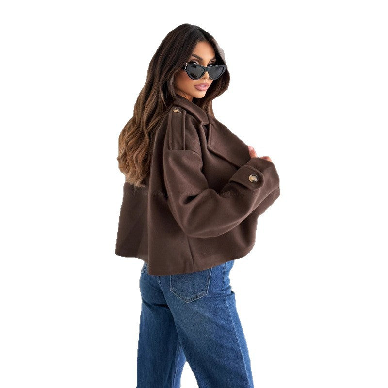 Dame oversized ulljakke med brede revers Skjora