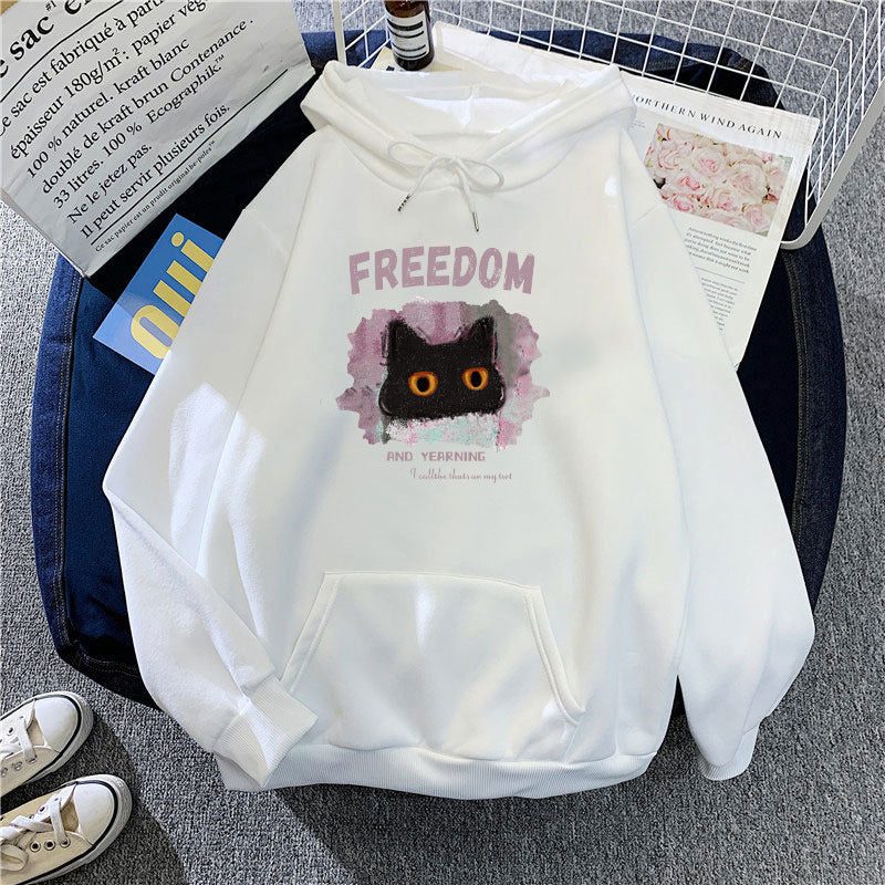 Dame hettegenser med kreativ kattedesign Skjora