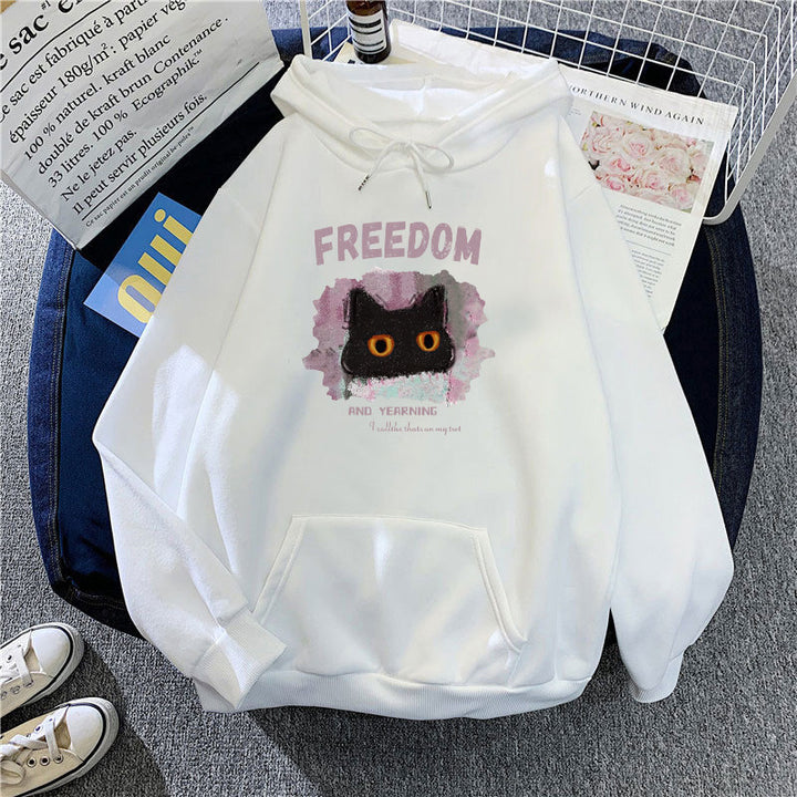 Dame hettegenser med kreativ kattedesign Skjora