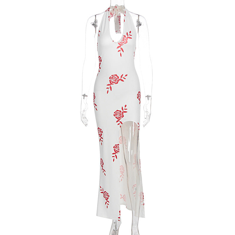 Damer Elegante Maxikjole med blomsterprint og gjennomsiktig splitt Skjora