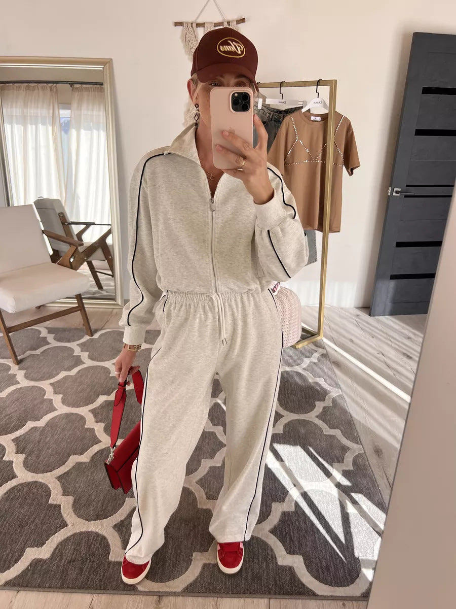 Dame sportslig loungewear-set med glidelås og side stripe Skjora