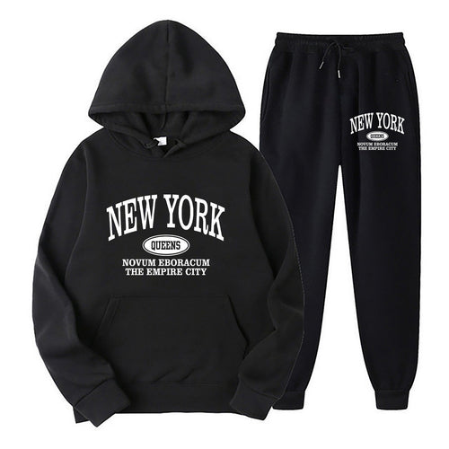 Kvinnelig Sporty Hettesett med Stor New York Trykk Skjora