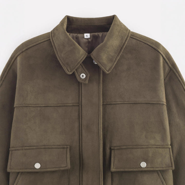 Women's Fashion Short Jacket Made of Soft Synthetic Leather with Practical Pockets