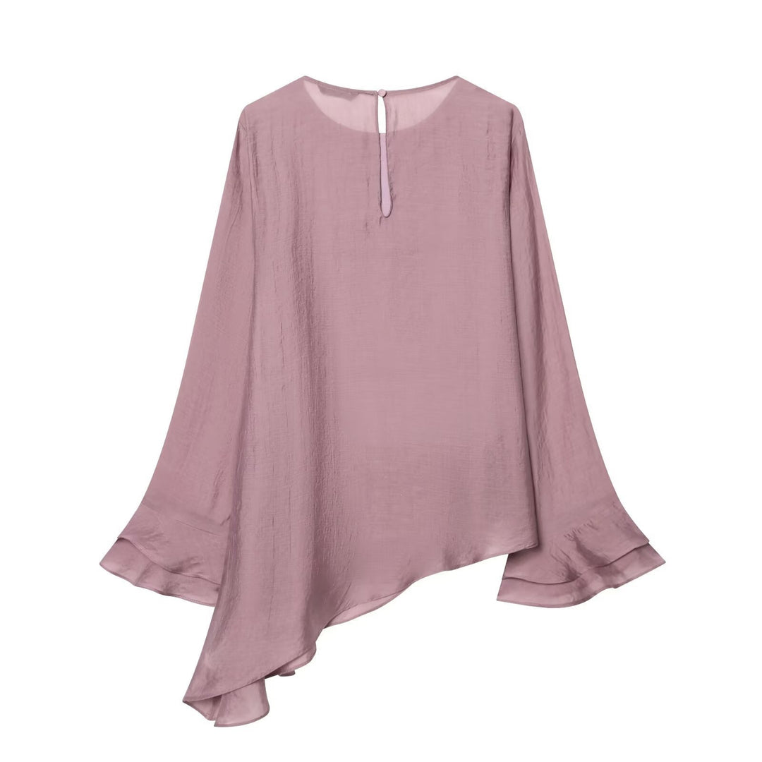 Dame asymmetrisk bluse med volangdetaljer og elegant fall Skjora
