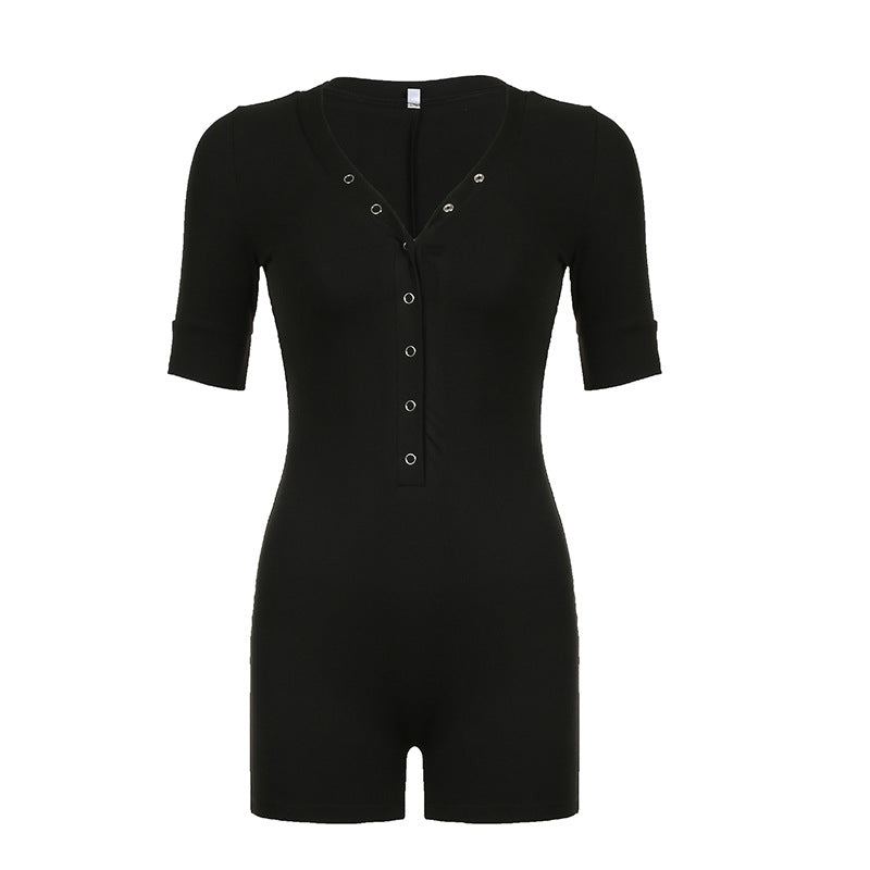 Dame Figurtilpasset Jumpsuit med kort arm og moderne utringning Skjora