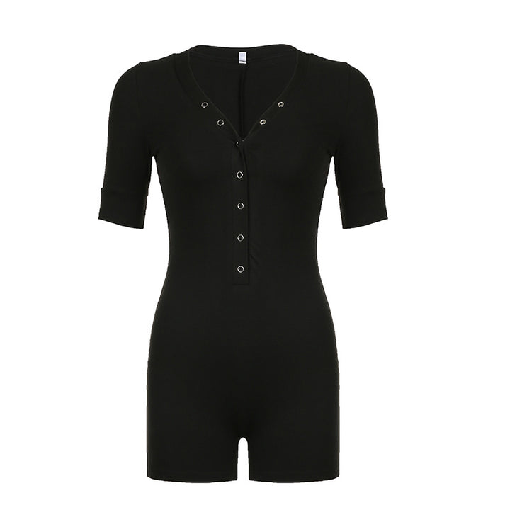 Dame Figurtilpasset Jumpsuit med kort arm og moderne utringning Skjora