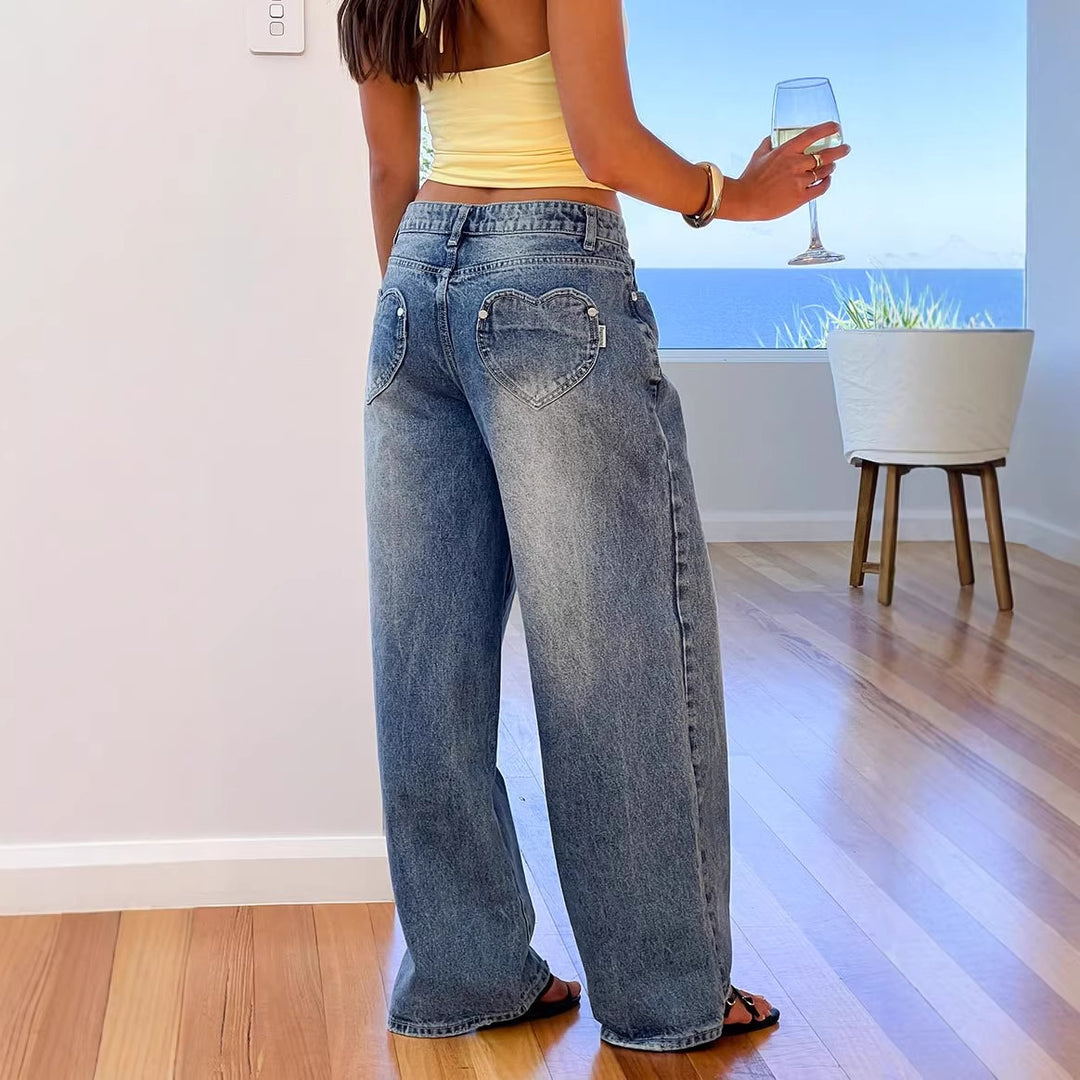 Kvinnenes vidde jeans med høy midje og avslappet stil Skjora