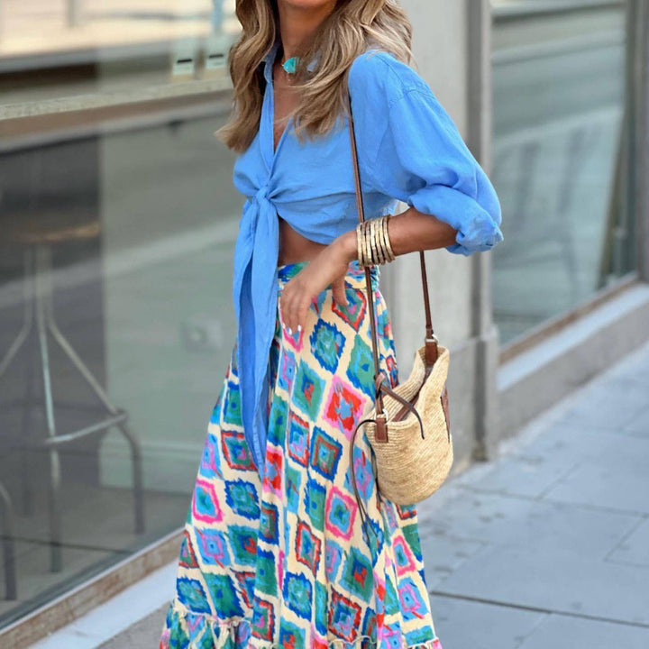 Women's maxi dress with cheerful pattern Skjora