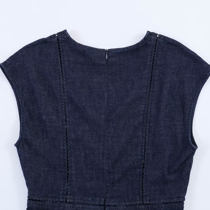 Dame Denim Maxikjole med elegant V-hals og figurskapende silhuett Skjora
