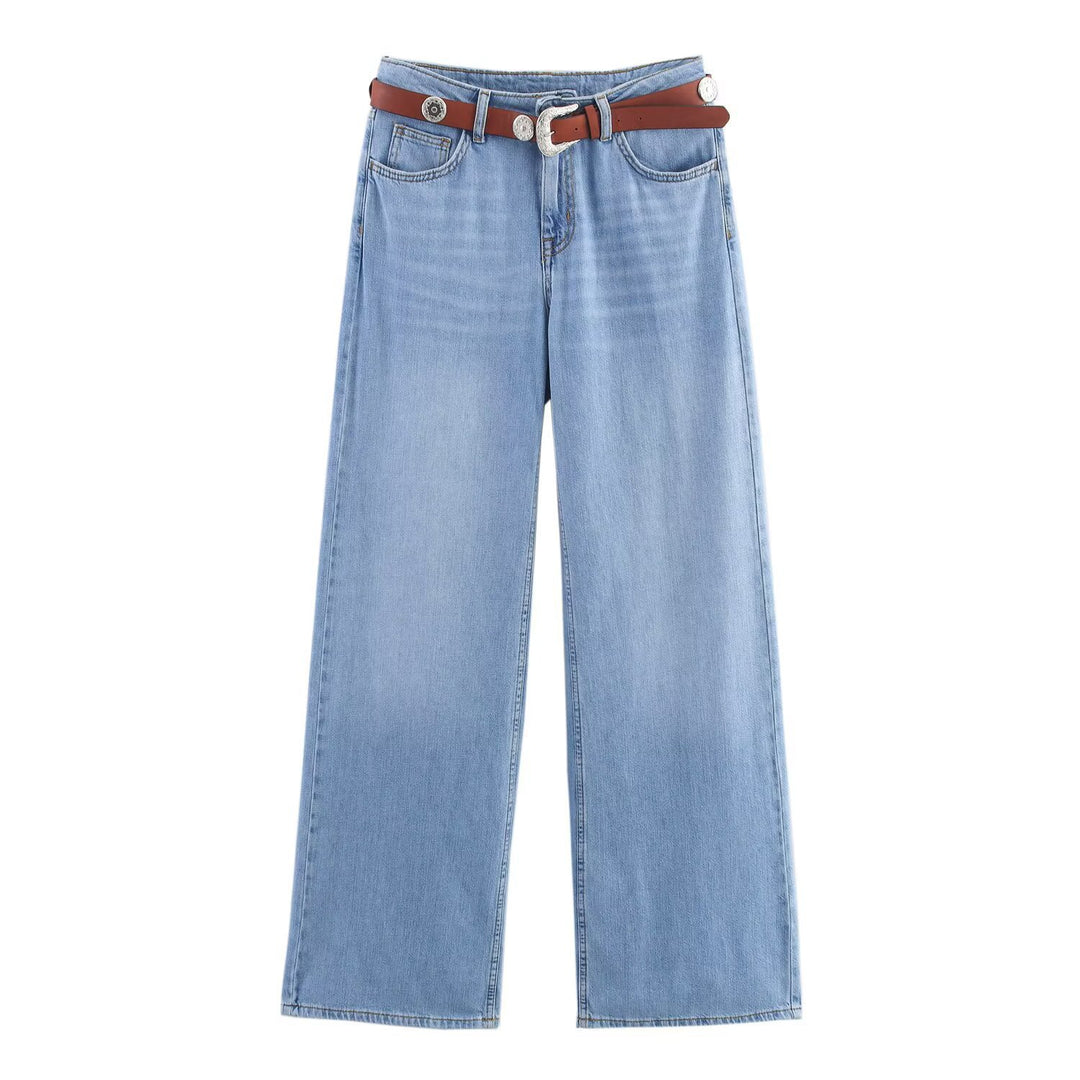 Dame Vide Jeans med elegant belteapplikasjon Skjora
