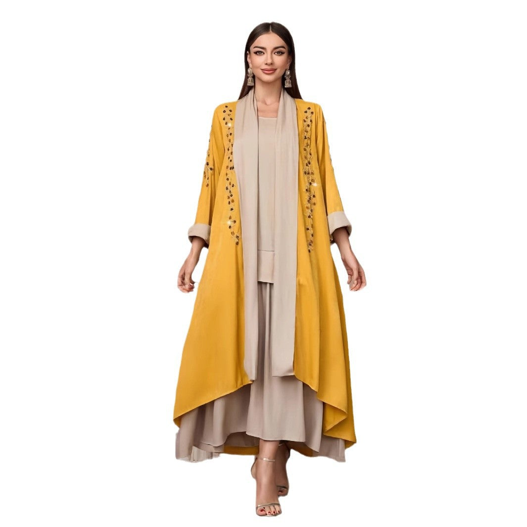 Kvinne Langermet Kimono med Dekorative Applikasjoner og Asymmetrisk Kant