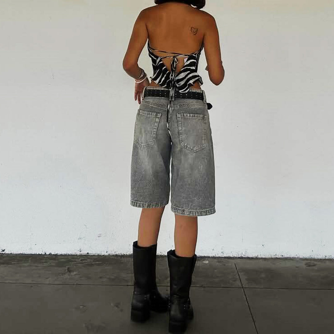 Dame Høyeskårne Denim-Shorts i moderne stil Skjora