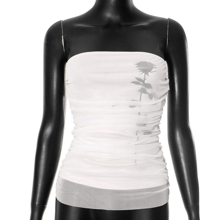 Dame Bandeau-top med rynk og transparent stoff Skjora
