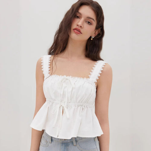 Dame luftig Crop-Top med justerbar snor og volangdetaljer Skjora