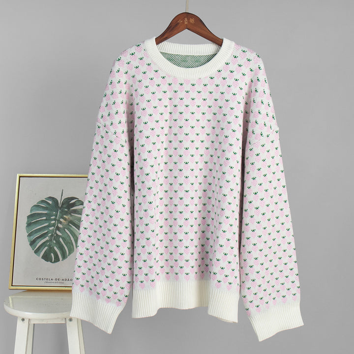 Oversized genser for kvinner med blomstermotiv Skjora