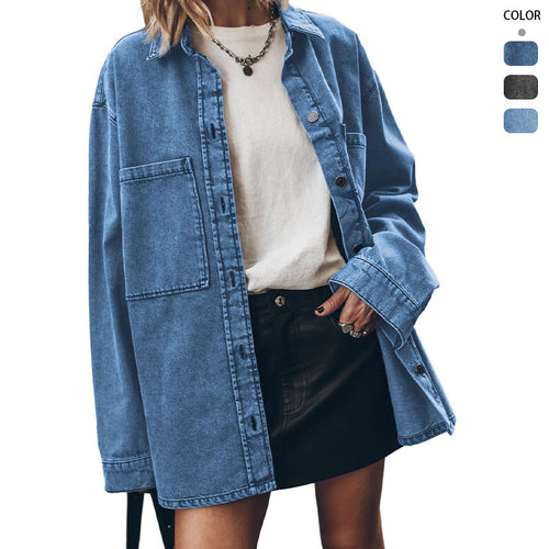 Kvinners Oversized Denim Skjorte Skjora