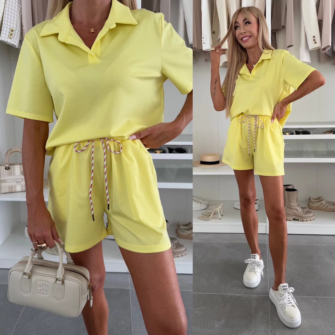 Kvinner komfortabel polo kort overall med elastisk midjebånd og snor Skjora