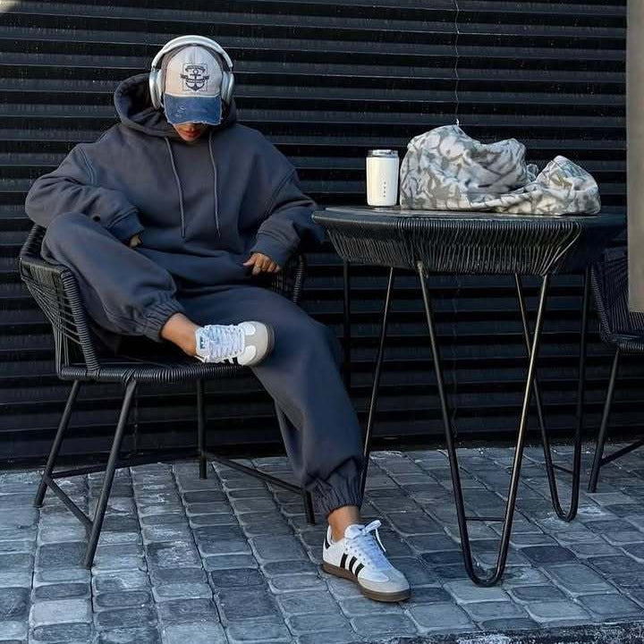 Kvinner Casual Oversized Hoodie og Joggebukse Sett Skjora